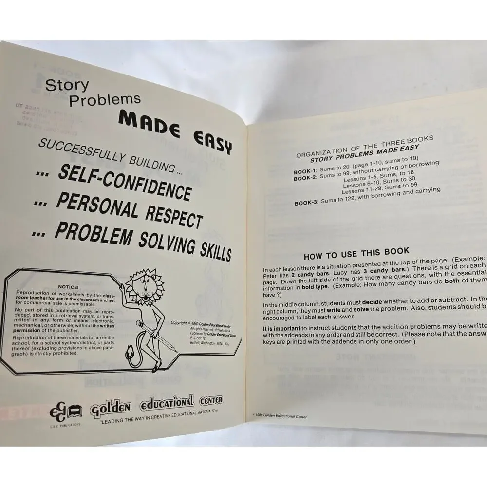 Golden Educational Center Math Story Problem Workbooks Worksheets K-3 Homeschool